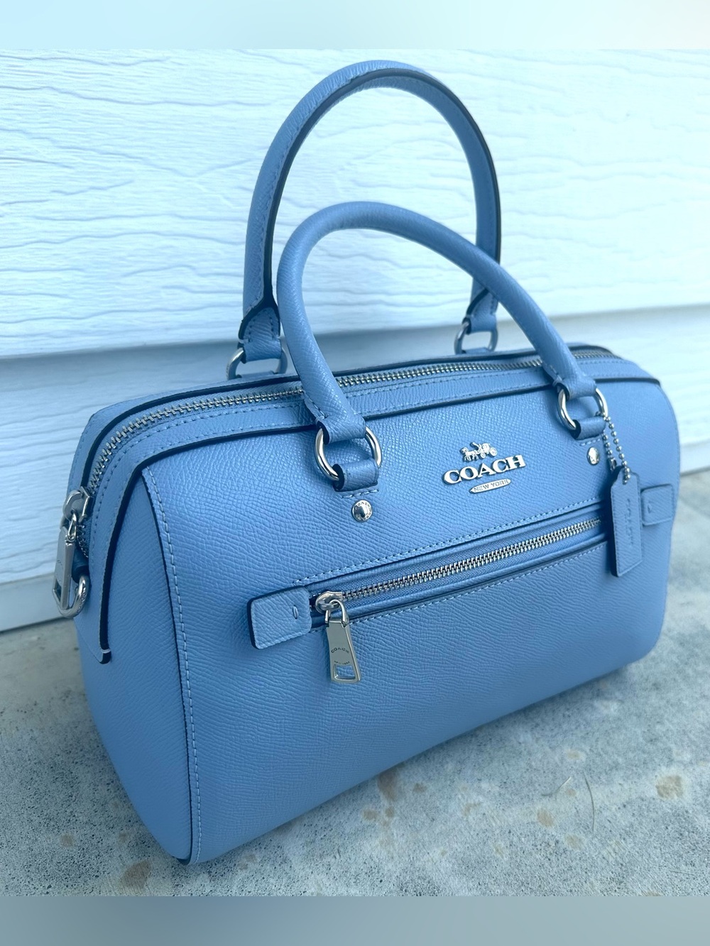 COACH Rowan Gray Twilight Blue Leather Crossbody Purse Bag Silver Hardware 79946 - Picture 3 of 17